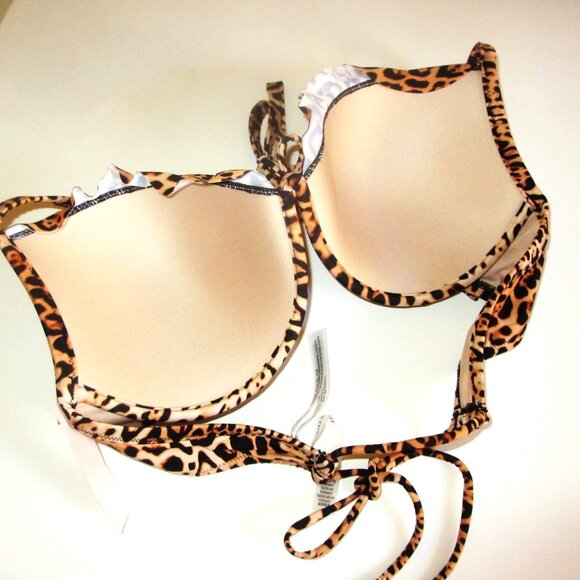 38C/L Victoria Secret Swim Push Up Top Bikini Set Cheeky Bottom Leopard Ruffle - Picture 8 of 11